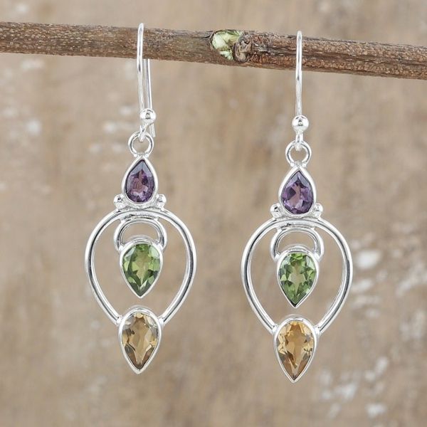 Alternate image for 4-Carat Multi-Gemstone Dangle Earrings in a Polished Finish Fantasy Fusion
