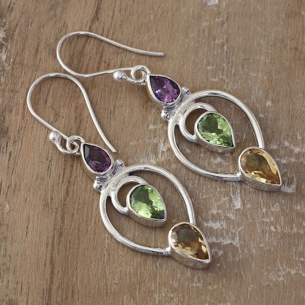 Alternate image for 4-Carat Multi-Gemstone Dangle Earrings in a Polished Finish Fantasy Fusion