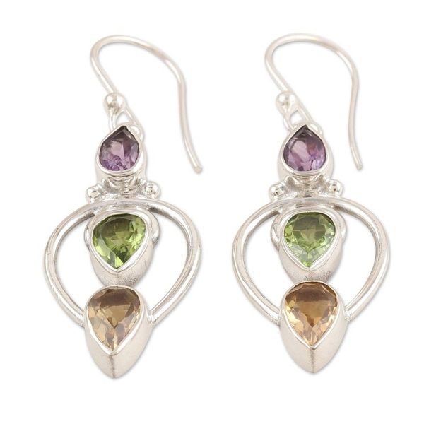 Alternate image for 4-Carat Multi-Gemstone Dangle Earrings in a Polished Finish Fantasy Fusion
