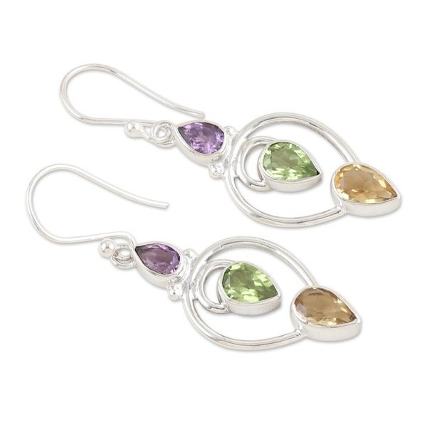 Alternate image for 4-Carat Multi-Gemstone Dangle Earrings in a Polished Finish Fantasy Fusion