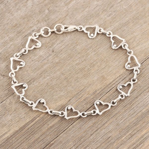 Alternate image for Heart Themed Sterling Silver Link Bracelet Handmade in India Symphony of Love