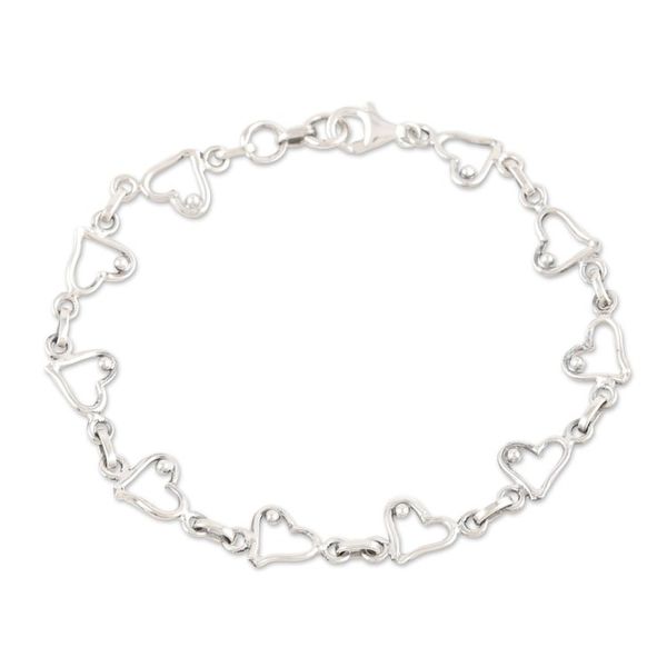 Alternate image for Heart Themed Sterling Silver Link Bracelet Handmade in India Symphony of Love