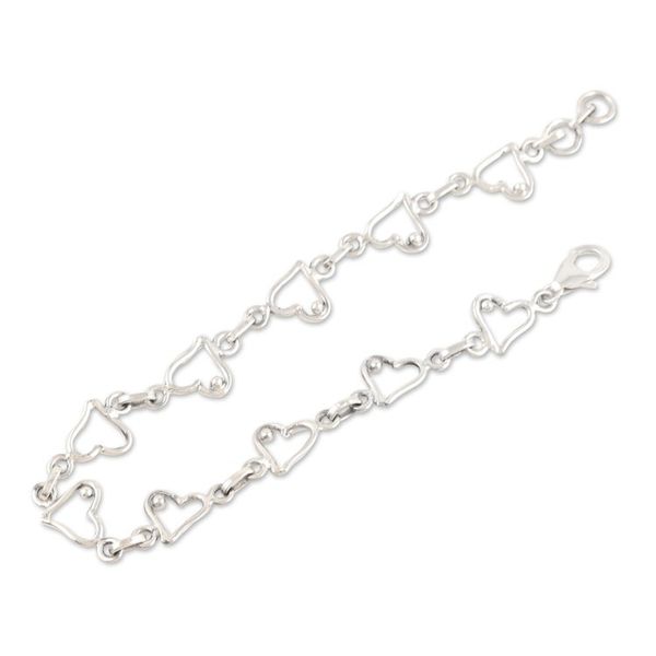 Alternate image for Heart Themed Sterling Silver Link Bracelet Handmade in India Symphony of Love