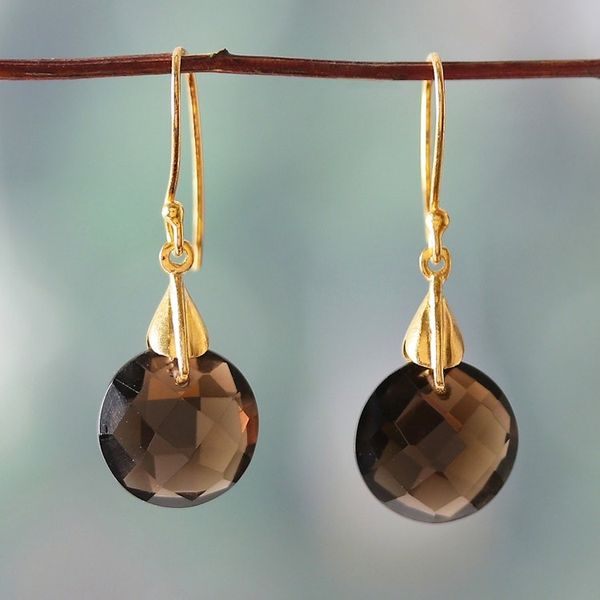 Alternate image for 22k Gold-Plated Smoky Quartz Dangle Earrings from India Evening Dazzle