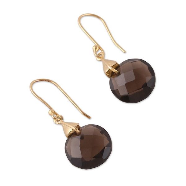 Alternate image for 22k Gold-Plated Smoky Quartz Dangle Earrings from India Evening Dazzle