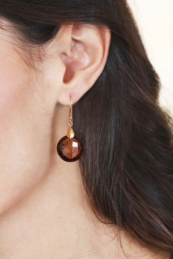 Alternate image for 22k Gold-Plated Smoky Quartz Dangle Earrings from India Evening Dazzle