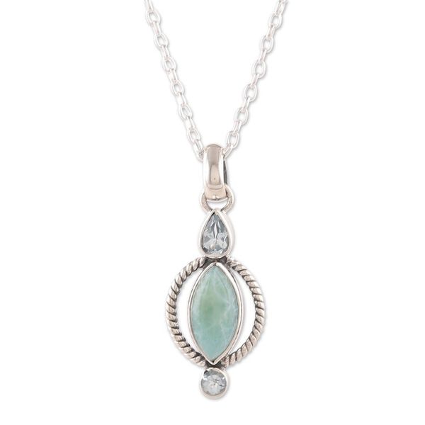 Alternate image for Classic Faceted Blue Topaz and Larimar Pendant Necklace Blue Core