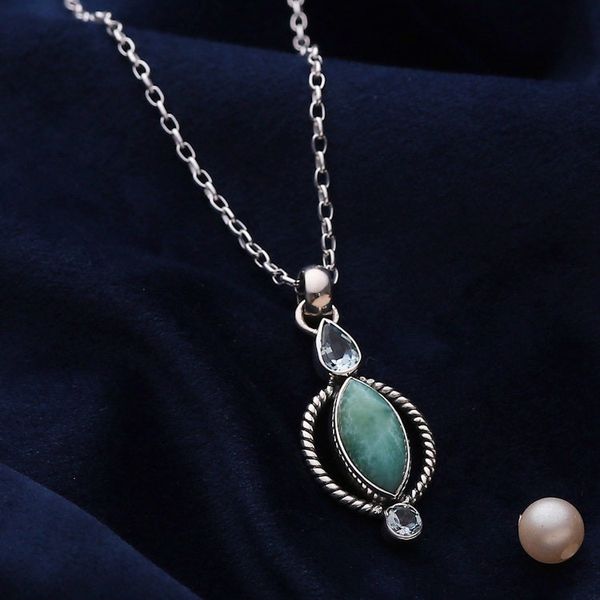 Alternate image for Classic Faceted Blue Topaz and Larimar Pendant Necklace Blue Core