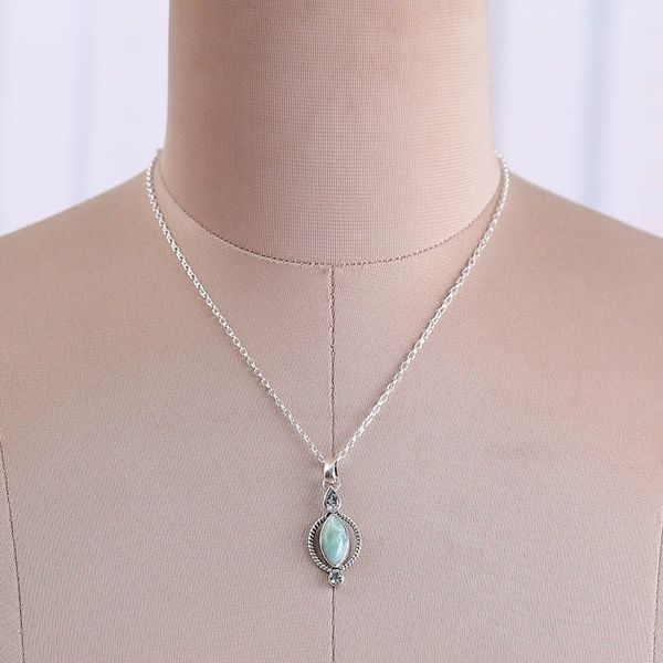 Alternate image for Classic Faceted Blue Topaz and Larimar Pendant Necklace Blue Core