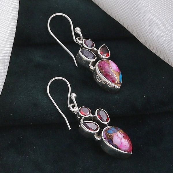 Alternate image for Garnet and Composite Turquoise Dangle Earrings from India Song of Romance