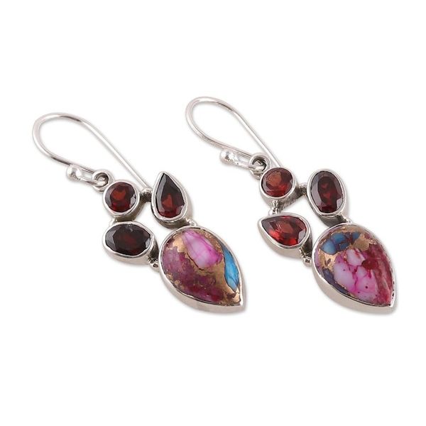 Alternate image for Garnet and Composite Turquoise Dangle Earrings from India Song of Romance