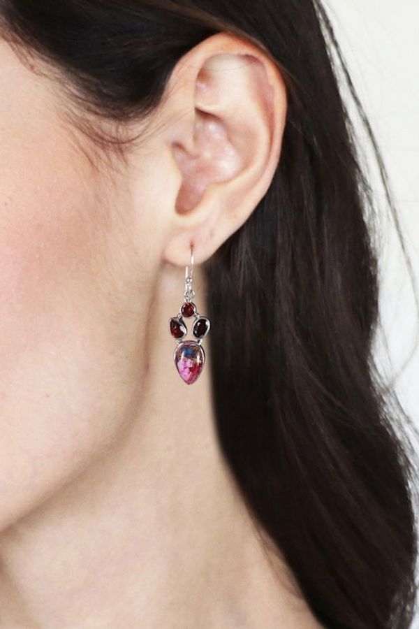 Alternate image for Garnet and Composite Turquoise Dangle Earrings from India Song of Romance