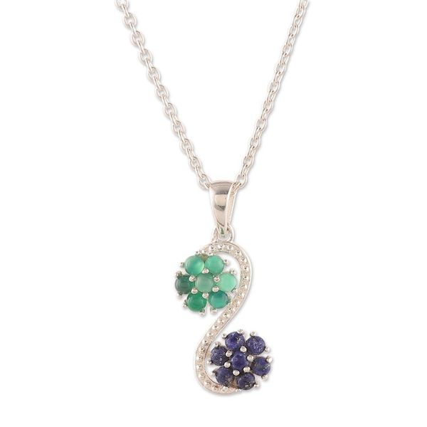 Alternate image for Lapis Lazuli and Green Onyx Cabochon Pendant Necklace Serpentine Symphony