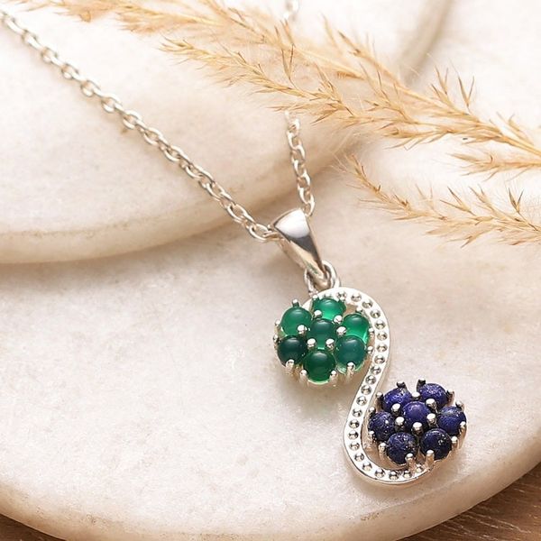Alternate image for Lapis Lazuli and Green Onyx Cabochon Pendant Necklace Serpentine Symphony