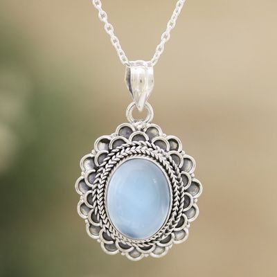 Alternate image for Chalcedony and Sterling Silver Pendant Necklace from India Poem in Blue