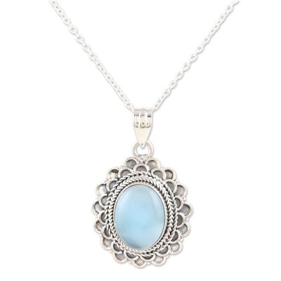Alternate image for Chalcedony and Sterling Silver Pendant Necklace from India Poem in Blue