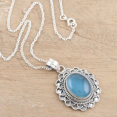 Alternate image for Chalcedony and Sterling Silver Pendant Necklace from India Poem in Blue