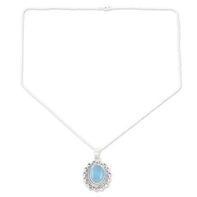 Alternate image for Chalcedony and Sterling Silver Pendant Necklace from India Poem in Blue
