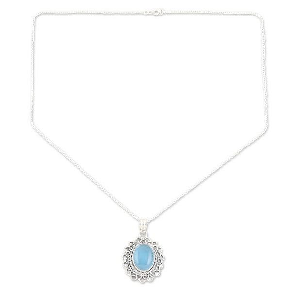 Alternate image for Chalcedony and Sterling Silver Pendant Necklace from India Poem in Blue