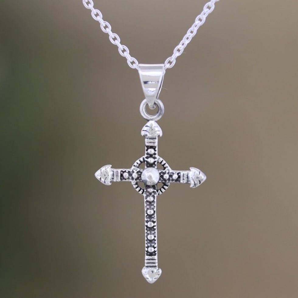 Sterling Silver Cross Pendant Necklace with Polished Finish 'Precious Faith'