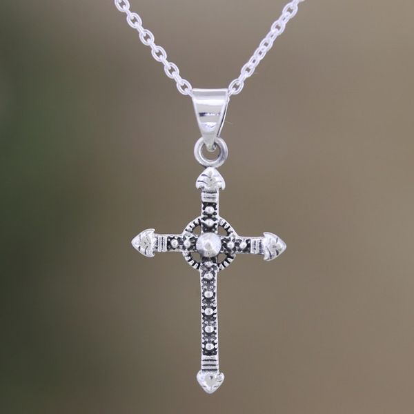 Alternate image for Sterling Silver Cross Pendant Necklace with Polished Finish Precious Faith