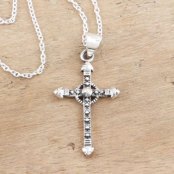 Alternate image for Sterling Silver Cross Pendant Necklace with Polished Finish Precious Faith
