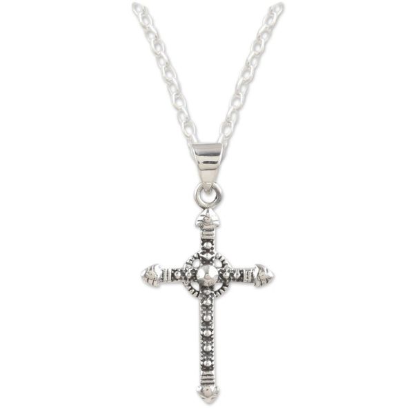 Alternate image for Sterling Silver Cross Pendant Necklace with Polished Finish Precious Faith