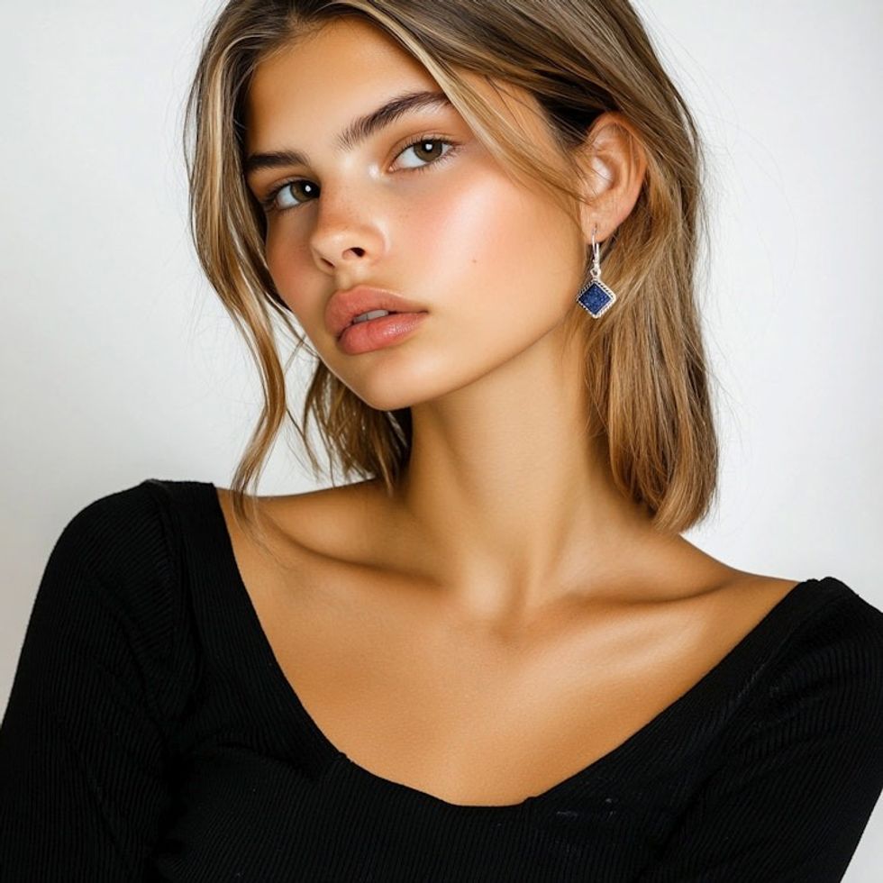 Diamond-Shaped Blue Drusy Quartz Dangle Earrings 'Unity in Wisdom'