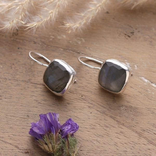 Alternate image for High-Polished 12-Carat Natural Labradorite Drop Earrings New Essence