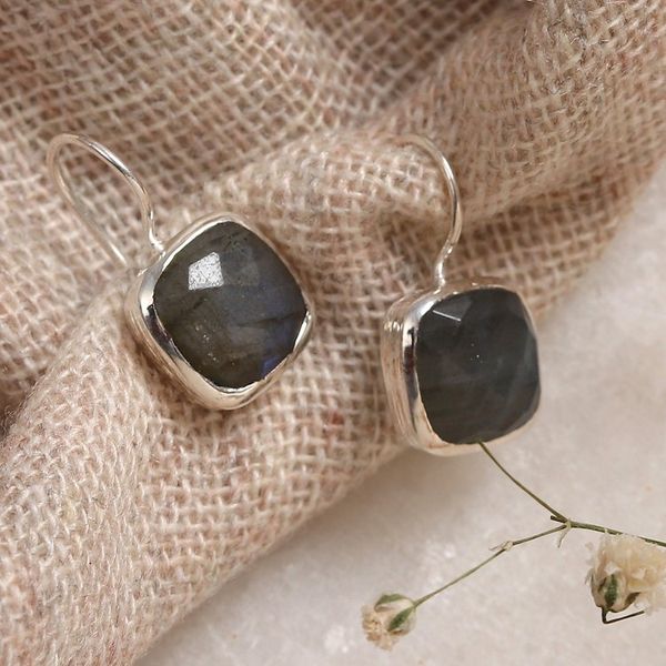 Alternate image for High-Polished 12-Carat Natural Labradorite Drop Earrings New Essence