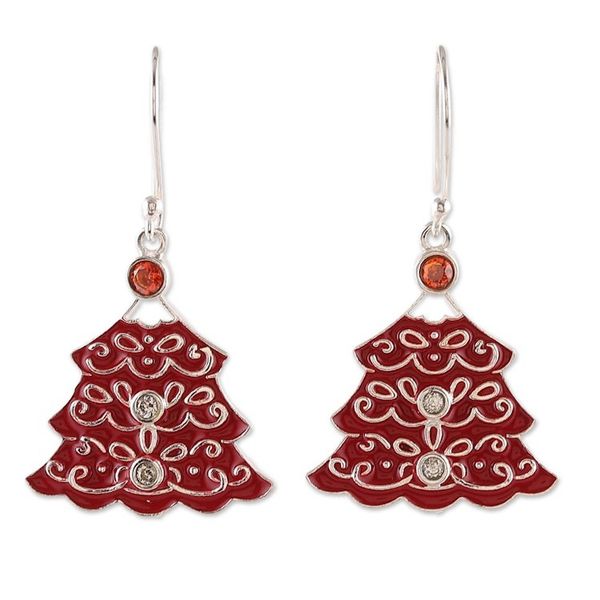 Alternate image for Christmas Tree-Shaped Crimson Cubic Zirconia Dangle Earrings Crimson Christmas