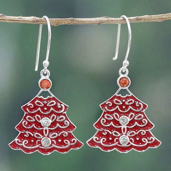 Alternate image for Christmas Tree-Shaped Crimson Cubic Zirconia Dangle Earrings Crimson Christmas