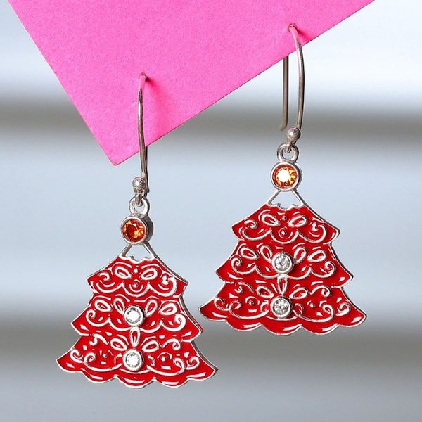 Alternate image for Christmas Tree-Shaped Crimson Cubic Zirconia Dangle Earrings Crimson Christmas