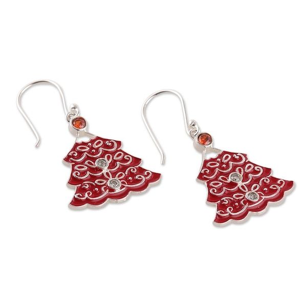 Alternate image for Christmas Tree-Shaped Crimson Cubic Zirconia Dangle Earrings Crimson Christmas