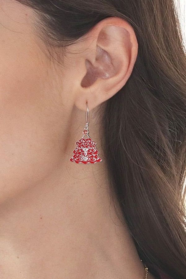 Alternate image for Christmas Tree-Shaped Crimson Cubic Zirconia Dangle Earrings Crimson Christmas