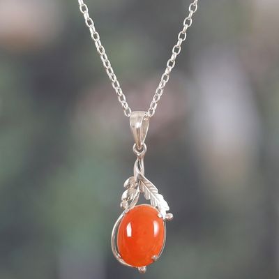 Alternate image for High-Polished Leafy Natural Carnelian Pendant Necklace Sunset Elegance