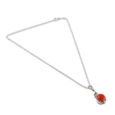 Alternate image for High-Polished Leafy Natural Carnelian Pendant Necklace Sunset Elegance