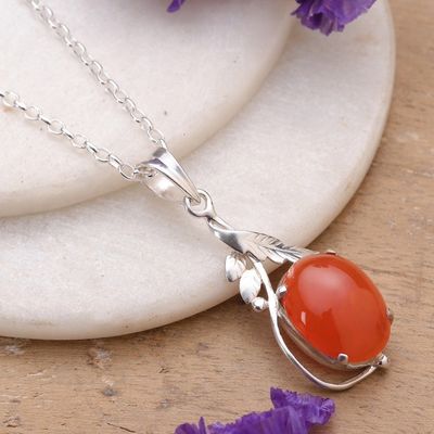 Alternate image for High-Polished Leafy Natural Carnelian Pendant Necklace Sunset Elegance
