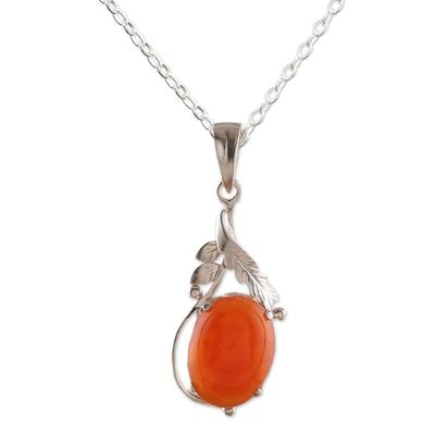 Alternate image for High-Polished Leafy Natural Carnelian Pendant Necklace Sunset Elegance