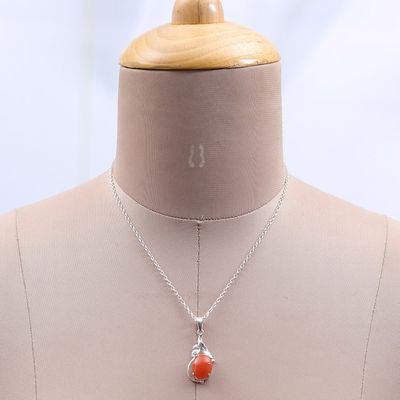 Alternate image for High-Polished Leafy Natural Carnelian Pendant Necklace Sunset Elegance