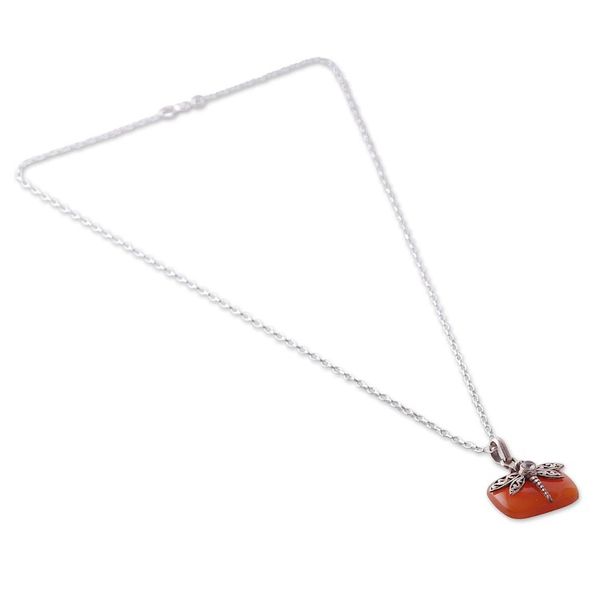 Alternate image for Natural Carnelian Dragonfly Pendant Necklace with Quartz Gem Courageous Flutter