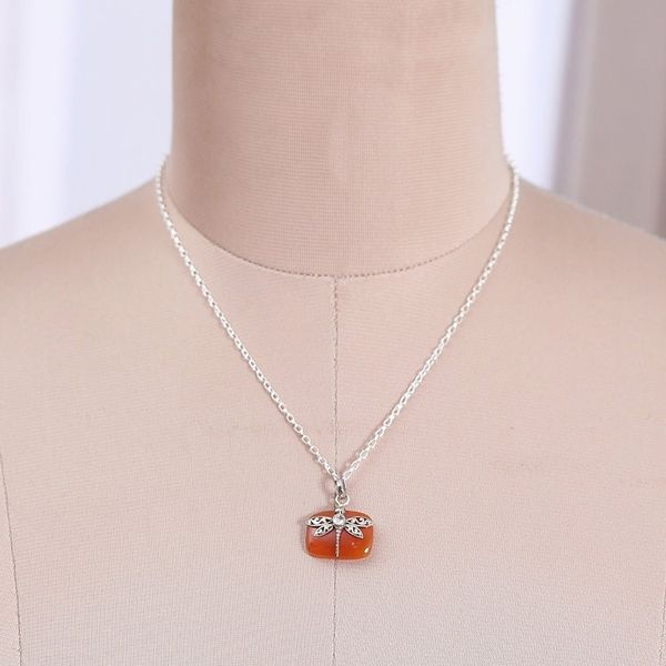 Alternate image for Natural Carnelian Dragonfly Pendant Necklace with Quartz Gem Courageous Flutter