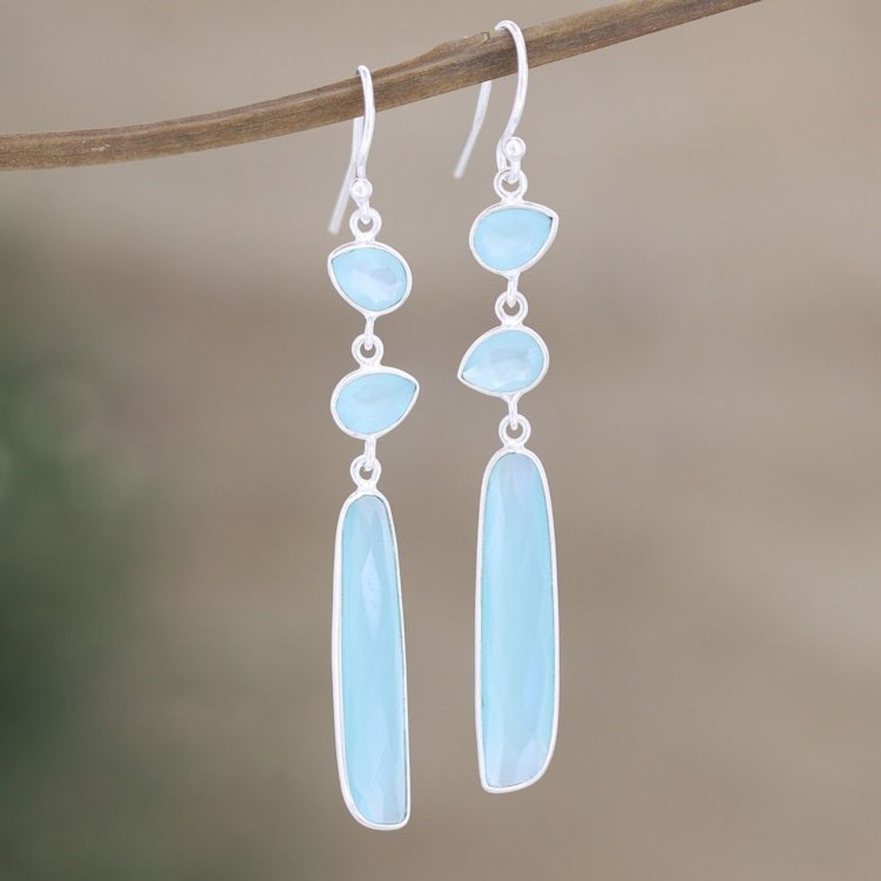 Handmade Chalcedony and Sterling Silver Dangle Earrings 'Rise Above'