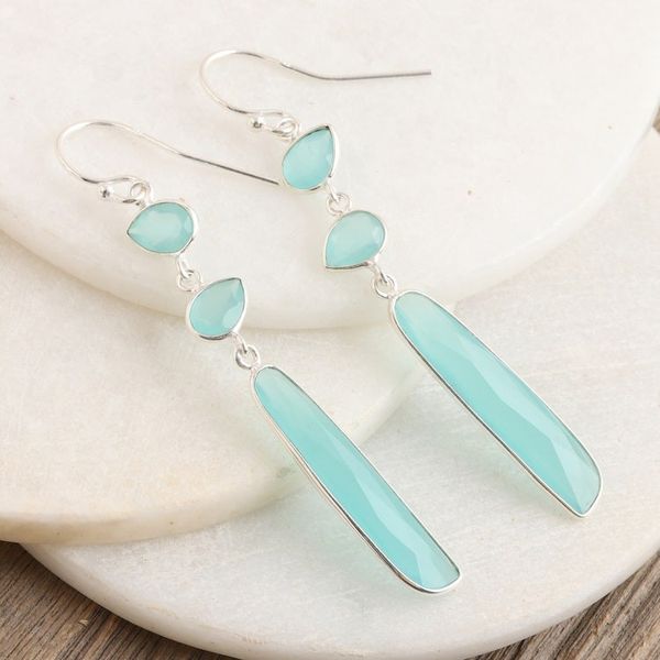 Alternate image for Handmade Chalcedony and Sterling Silver Dangle Earrings Rise Above