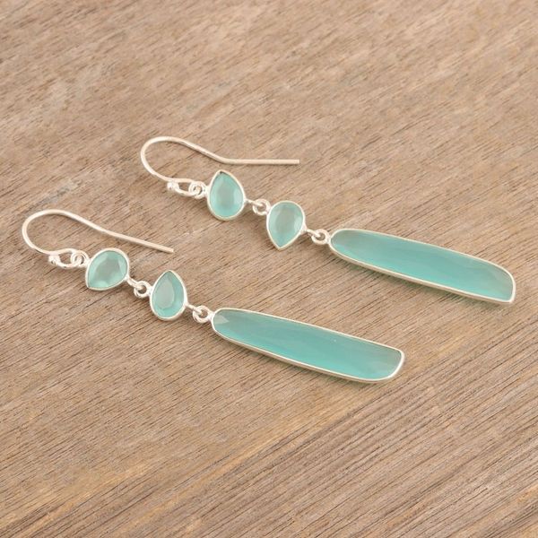 Alternate image for Handmade Chalcedony and Sterling Silver Dangle Earrings Rise Above