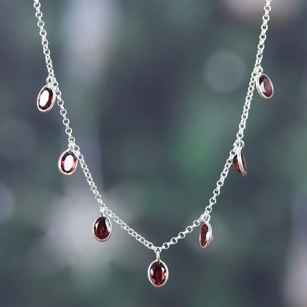 Alternate image for Sterling Silver Charm Necklace with 7-Carat Garnet Jewels Dancing Devotion