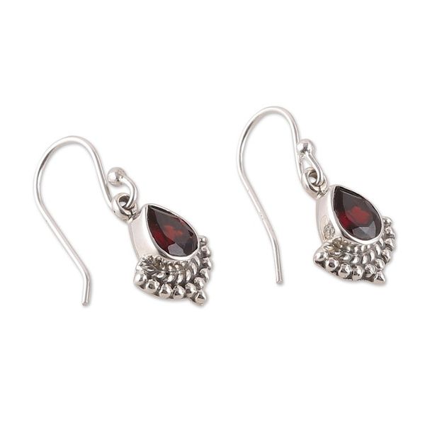Alternate image for Garnet and Silver Dangle Earrings with Rope and Dot Accents Red Artistry