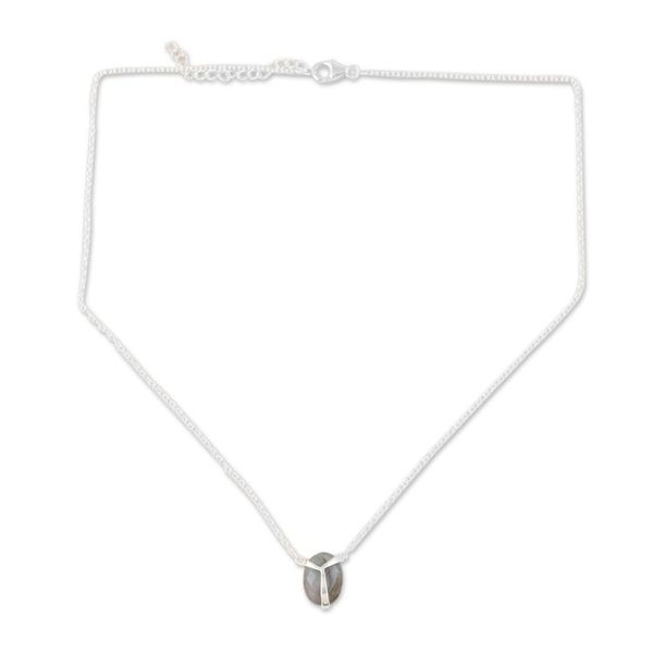 Alternate image for Indian Labradorite and Sterling Silver Pendant Necklace Air Kiss in Iridescent
