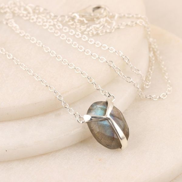 Alternate image for Indian Labradorite and Sterling Silver Pendant Necklace Air Kiss in Iridescent