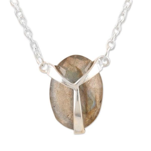 Alternate image for Indian Labradorite and Sterling Silver Pendant Necklace Air Kiss in Iridescent